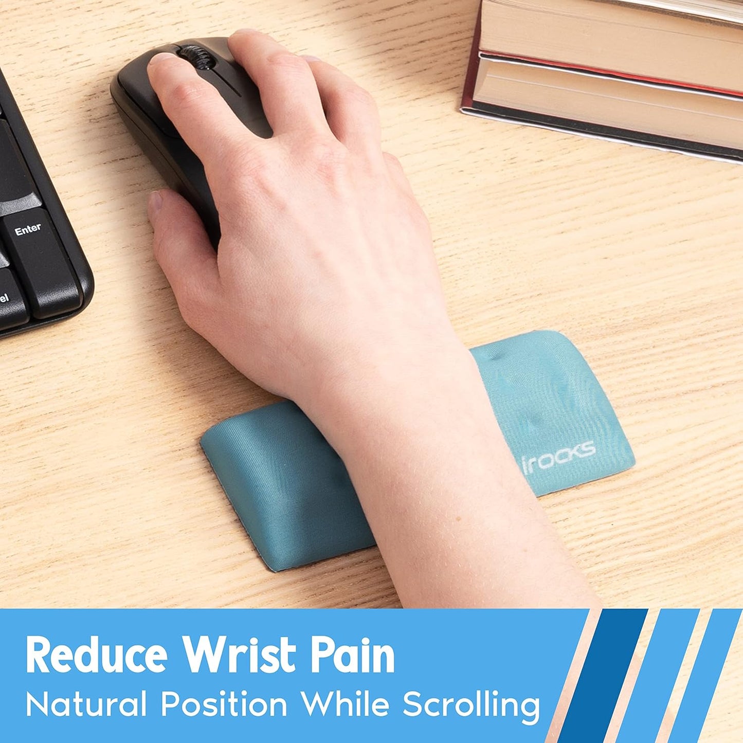 i-Rocks Memory Foam Keyboard Wrist Rest - Pain-Reducing Wrist Rest for Computer Keyboard - Non-Slip Rubber Base Wrist Rest - Cooling Keyboard Pad for Long Hours of Work, Studying, Gaming