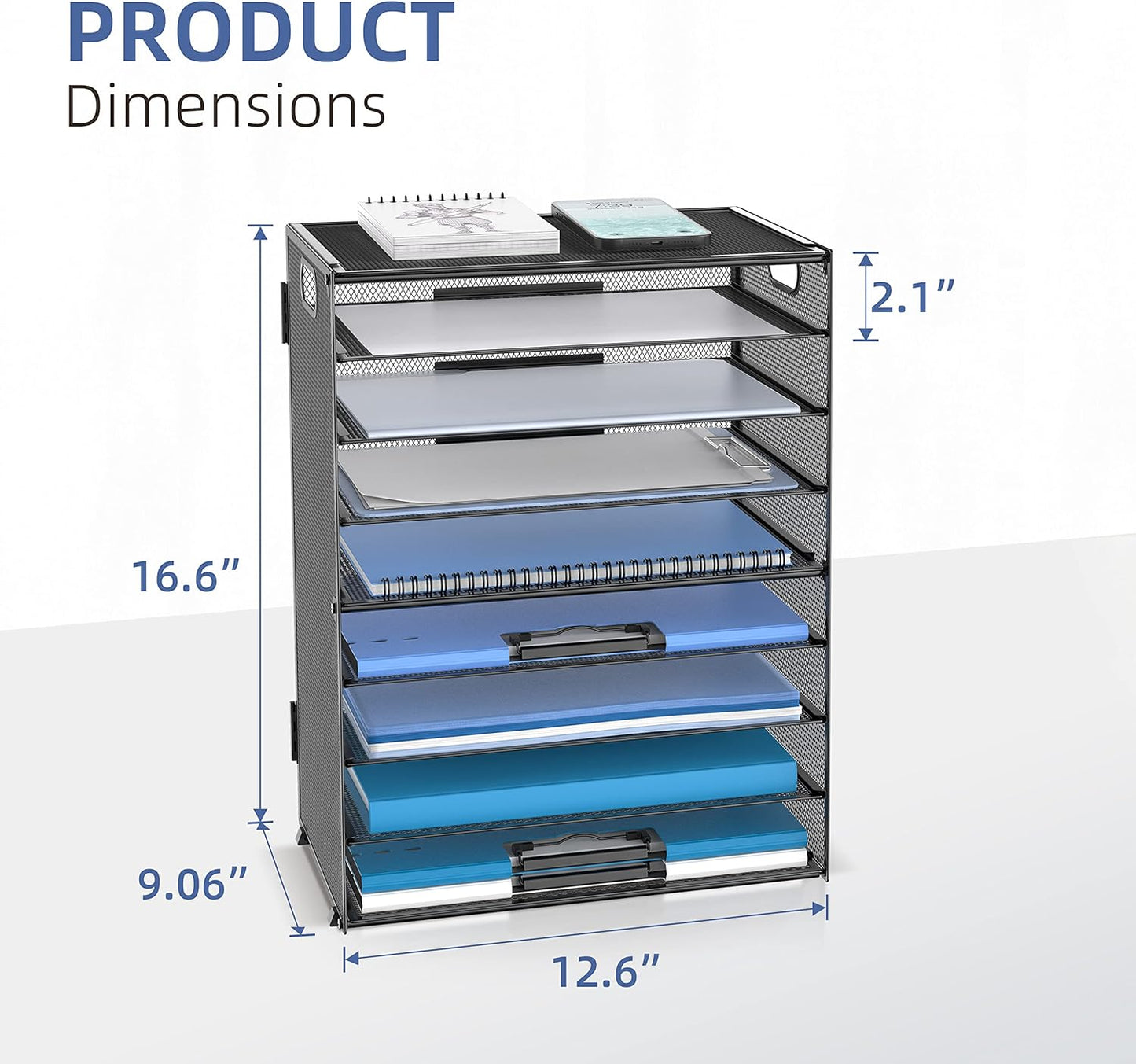 DALTACK 9-Tier Paper Organizer for Desk, Mesh Letter Tray Desk Organizer with Handles, Space-Saving File Organizer for Office Home School Classroom, Black