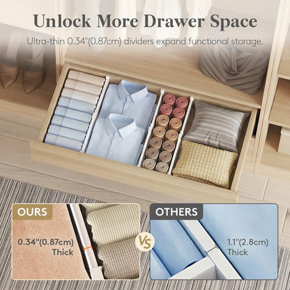 Lifewit Drawer Dividers for Clothes, 3.2" Tall 10.5"-16.5" Expandable Dresser Drawer Organizers, Adjustable White Plastic Separators for Kitchen, Cabinet, Nursery, Socks & Underwear Storage, 4 Pack