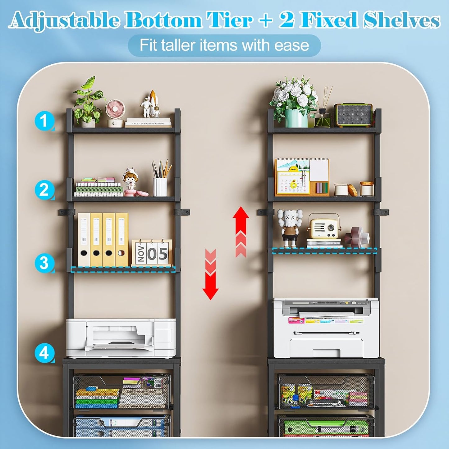 Sbanmao Rolling File Cart with 2 Storage Drawers, Mobile File Cabinet with Wheels, Hanging File Folder Organizer, Under Desk Storage, Printer Stand Utility Cart Filing Cabinet for Home Office,Black