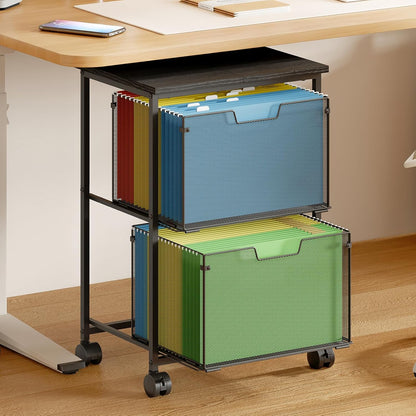Sbanmao Letter/Legal Rolling File Cart with 2 Storage Drawers, Under Desk Storage, Vertical Filing Cabinet for Home Office, Hanging File Folders Organizer, Mobile Utility Cart Printer Stand, Black