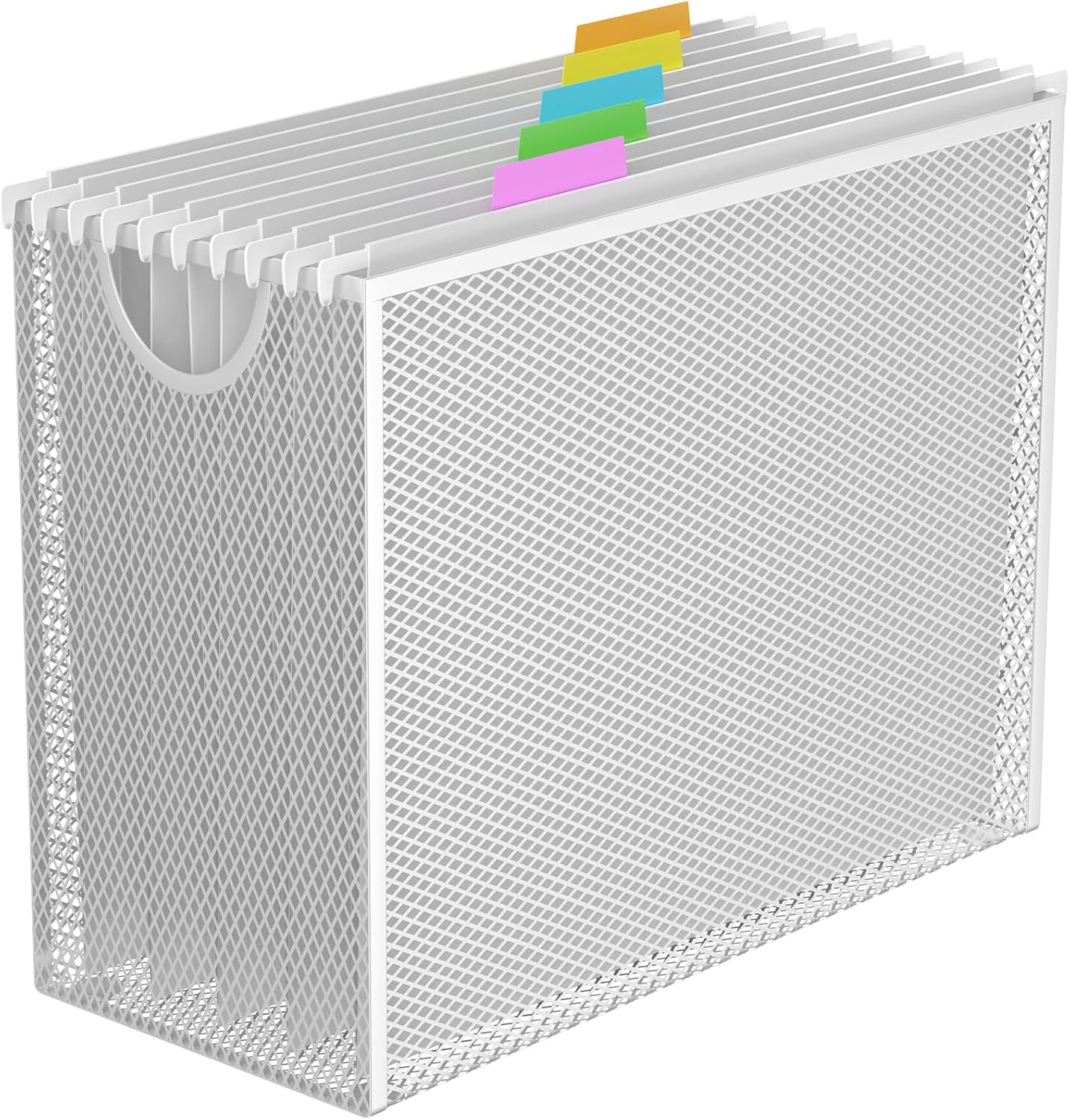 Hanging File Organizer, Letter-Size File Holder Filing Box with 5 Hanging Folders, Metal Mesh Desk File Folder Storage(No Assembly Required) (with 5 Grey Folders)