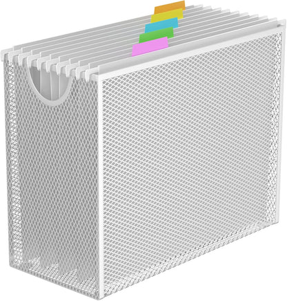 Hanging File Organizer, Letter-Size File Holder Filing Box with 5 Hanging Folders, Metal Mesh Desk File Folder Storage(No Assembly Required) (with 5 Grey Folders)