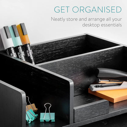 Navaris Bamboo Desk Organizer - Wood Desktop Storage Drawers and Compartments for Organizing Stationery, Documents, Files, Office Accessories