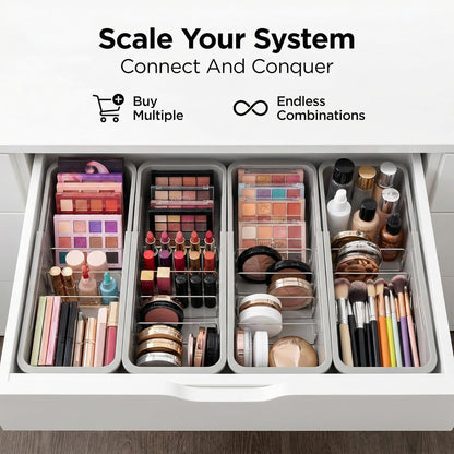 Li&Zhao Drawer Organizer- Adjustable Storage Bins with 5 Dividers, Gray Clear Drawer Organizer for Kitchen, Bedroom, and Office, Expandable clear organizer bins for Makeup, Utensils, and Gadgets