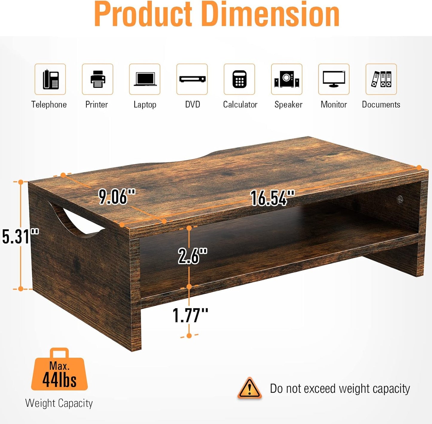 Monitor Stand Riser, 2-Tier Wood Computer Monitor Riser with Storage, Computer Screen Desk Shelf for Monitor, Laptop, PC, iMac, TV & Printer (White)