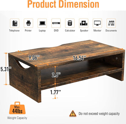 Monitor Stand Riser, 2-Tier Wood Computer Monitor Riser with Storage, Computer Screen Desk Shelf for Monitor, Laptop, PC, iMac, TV & Printer (White)