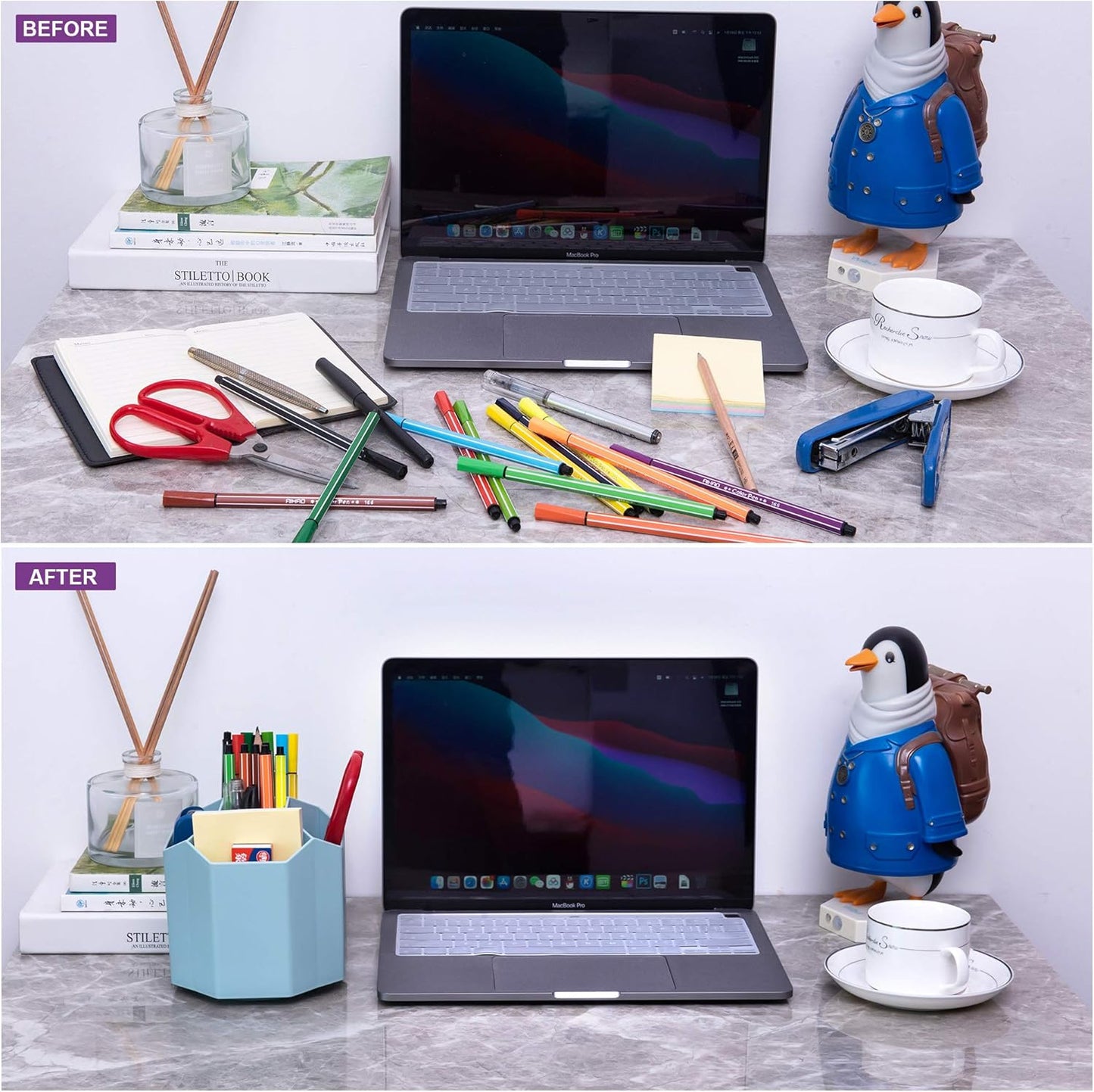 Siveit Desk Pencil Pen Holder, Rotating Pen Organizers 360-Degree 5 Grid Pen Holder for Desktop Storage Stationery Supplies Organizer, Home, Office, School, Kids, Peach Pink