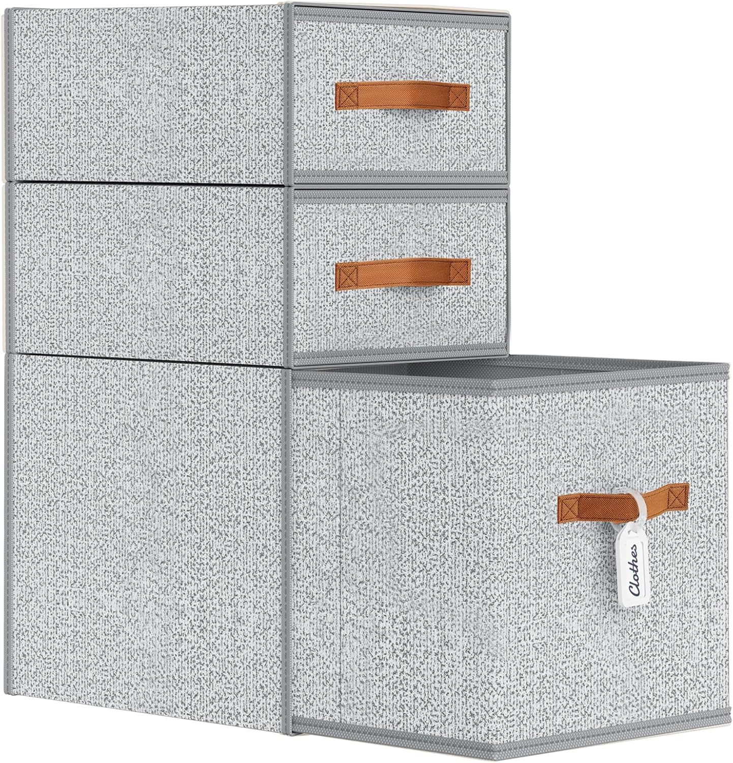DIMJ Closet Organizers and Storage - Fabric Bins with Drawers for Closet Foldable Clothes Organizers with Clear Window, Stackable Storage Drawers Units for Bedroom, Living Room, 4-Pack, Grey