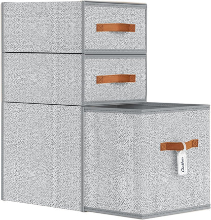 DIMJ Closet Organizers and Storage - Fabric Bins with Drawers for Closet Foldable Clothes Organizers with Clear Window, Stackable Storage Drawers Units for Bedroom, Living Room, 4-Pack, Grey