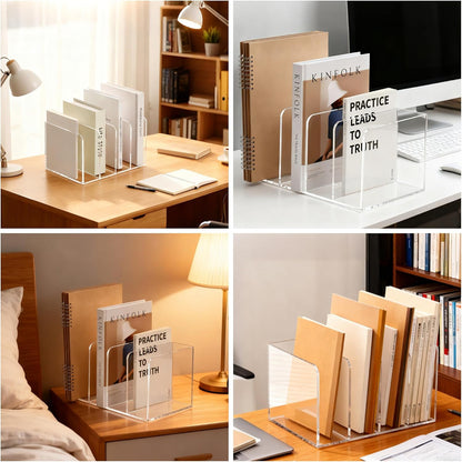 YUXUN Acrylic Desk File Organizer - 3 Section Vertical File Folder Rack, Clear Desktop Sorter for Home/Office/Classroom, Holds Magazines, Binders, Notebooks, Envelopes & Documents