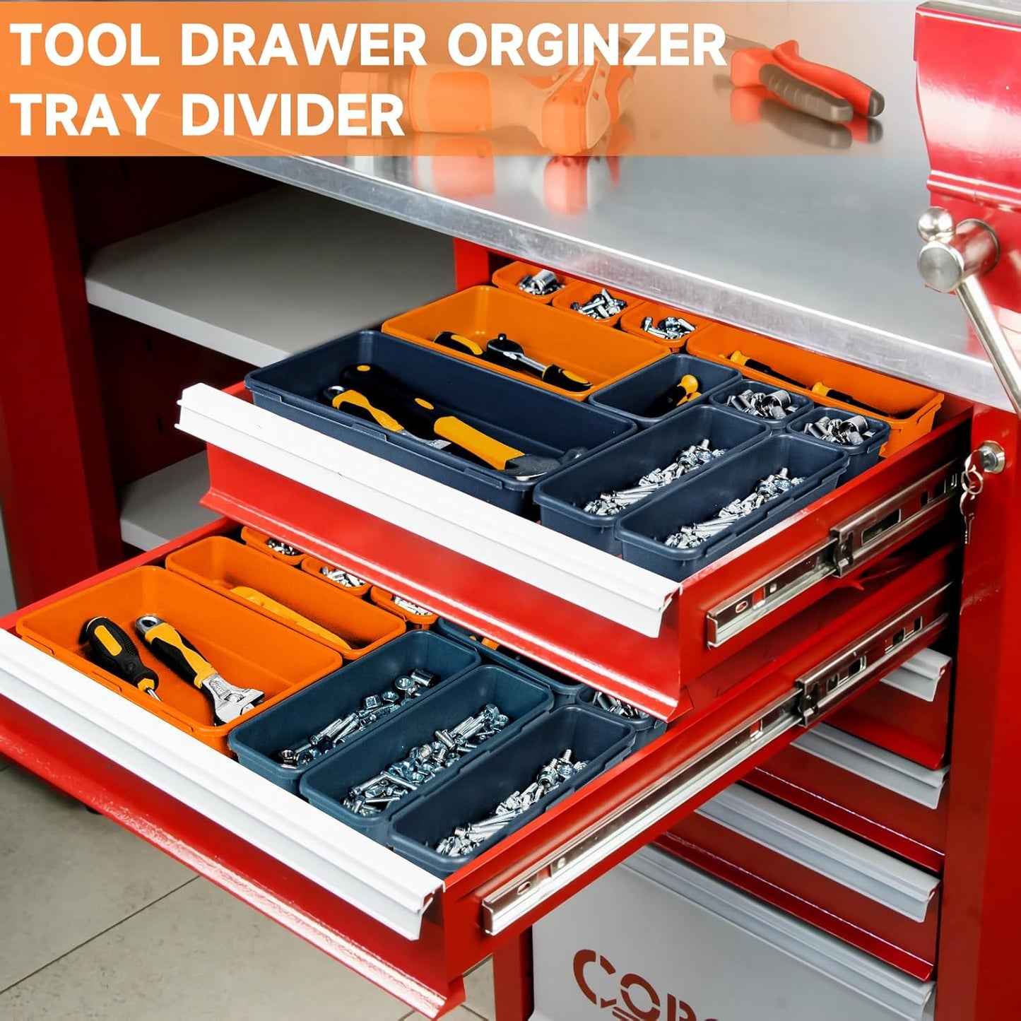 [60 PCS Upgraded] FLYVOLE Tool Box Organizer Tray, Toolbox Desk Drawer Organizer, Tool Box Tray, Toolbox Organization Storage for Rolling Tool Chest (60 PCS)