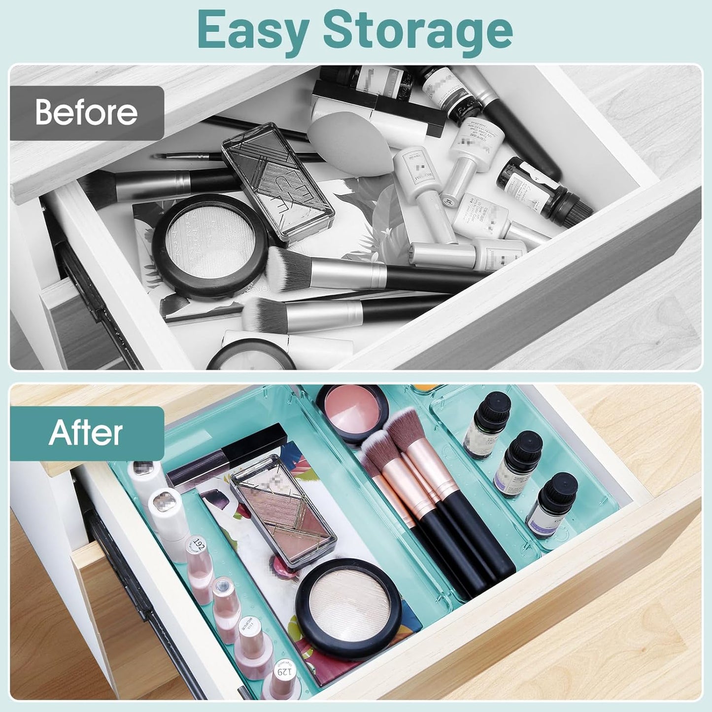 WOWBOX 25 PCS Clear Plastic Drawer Organizer Set, 4 Sizes Desk Drawer Divider Organizers and Storage Bins for Makeup, Jewelry, Gadgets for Kitchen, Bedroom, Bathroom, Office