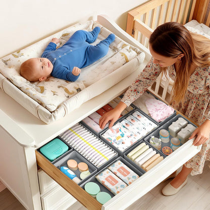 DIMJ Drawer Organizers Clothes, Dresser Organizer Bins for Baby Clothes,Underwear and Sock, Fabric Closet Organization and Storage Boxs, Drawer Dividers for Nursery, Clothing, Tie - 4 Pack, Beige