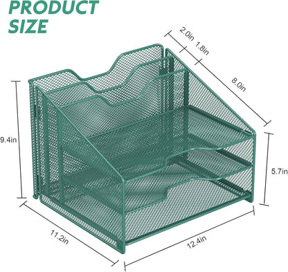 Samstar Desk File Organizer, Mesh Letter File Folder Holder with 3 Paper Trays and 2 Vertical Upright Section, for Office Supplies,Desk Accessories & Workspace,Black.