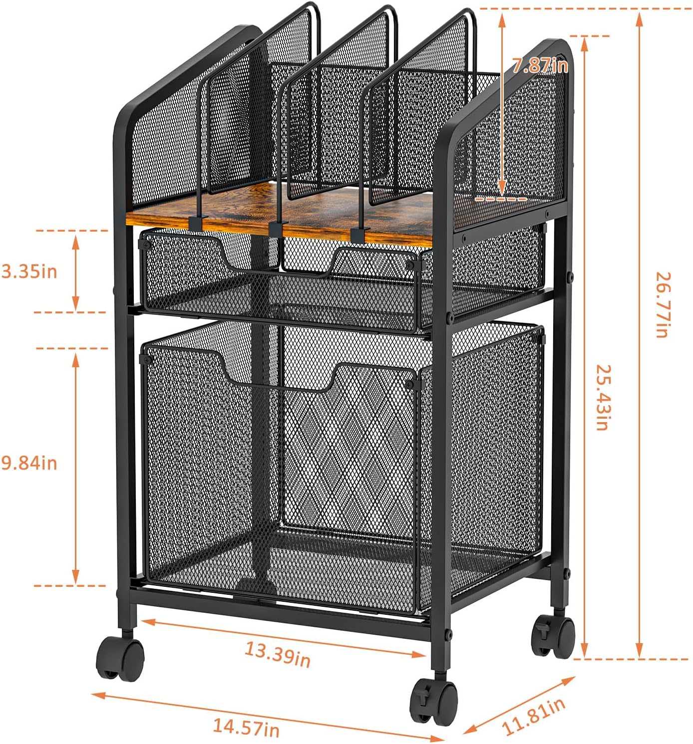 Tiaoheka Rolling File Cabinet with Adjustable Dividers, Vertical Filing Cabinet with Storage Drawer on Lockable Wheels, Hanging File Organizer Beside Under Desk for Office, Home（Patent Pending）