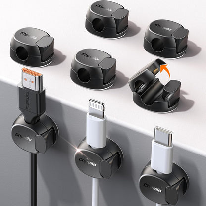 8Pack Cord Organizer [Dual Spring & Clasp, Max Secure] Cable Clips - Chfeila Cable Management, Adhesive Phone Charging Wire Holder for Nightstand/Wall, Home Office Desk Accessories Decor Essentials