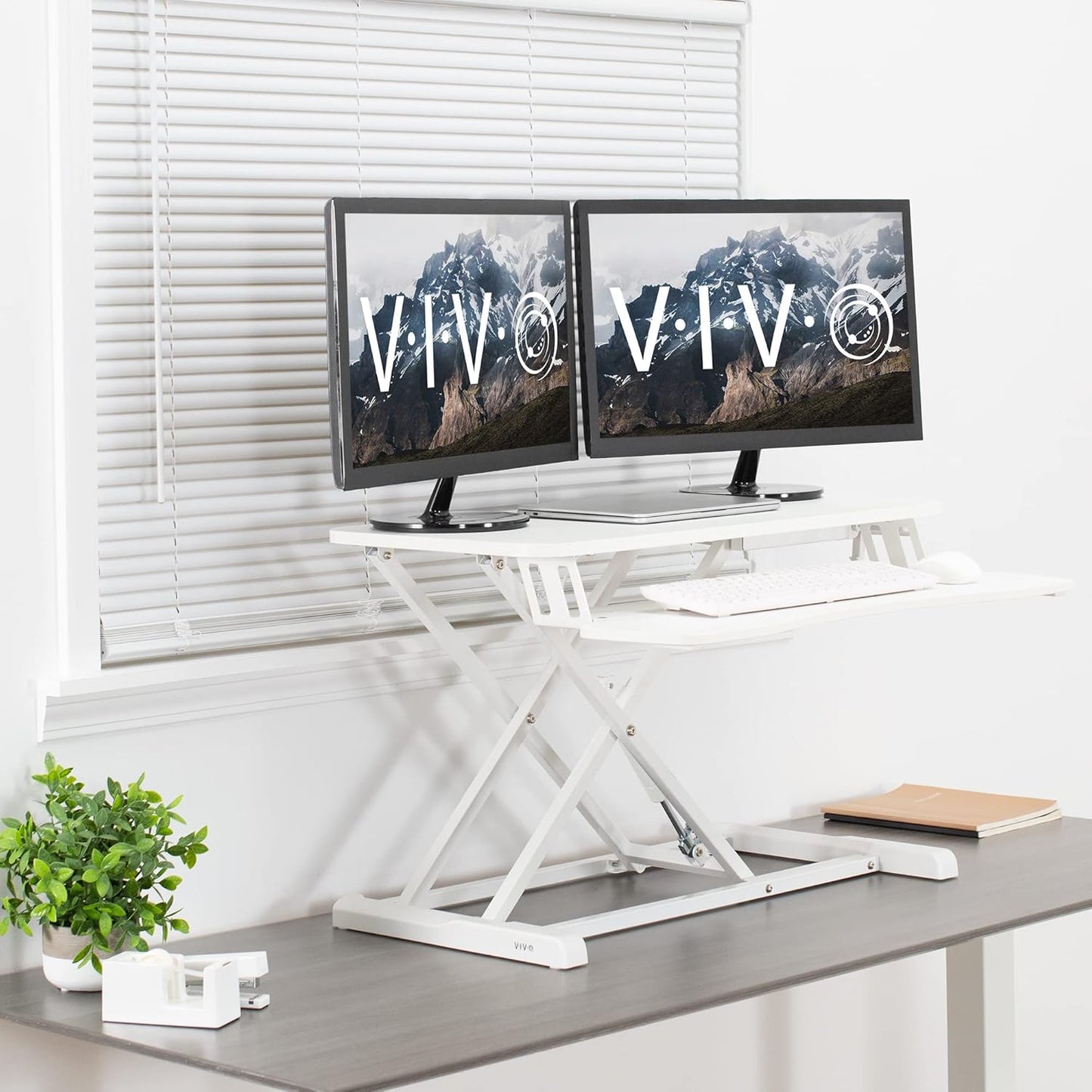 VIVO 26 inch Desk Converter, K Series, Height Adjustable Sit to Stand Riser, Dual Monitor and Laptop Workstation with Keyboard Tray, Black, DESK-V026KB