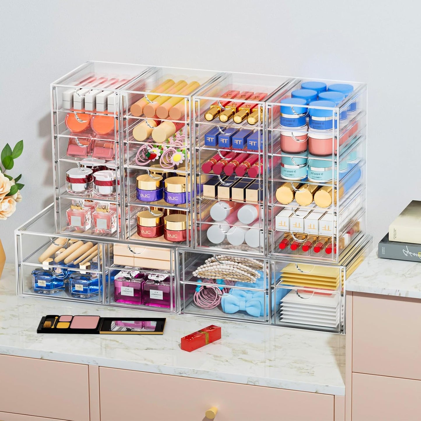 caktraie Versatile Acrylic Makeup Organizer, Drawer Organizer - Transparent Desktop Storage for Cosmetics, Office Supplies & More - Clear Organizer for Home & Office Use