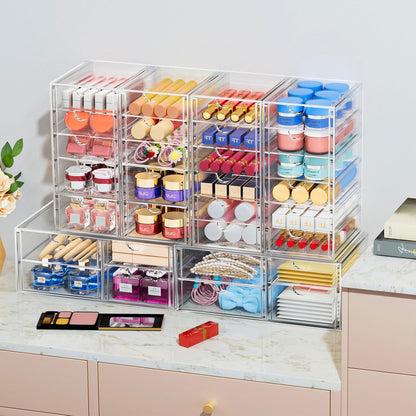 caktraie Versatile Acrylic Makeup Organizer, Drawer Organizer - Transparent Desktop Storage for Cosmetics, Office Supplies & More - Clear Organizer for Home & Office Use
