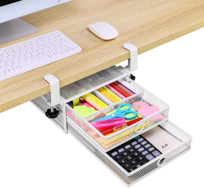 ROSYLINE Under Desk & Desktop Drawer Organizer - 2-Tier Metal Slide Out Drawers Organizer, Storage for Home Office Desk (Black)