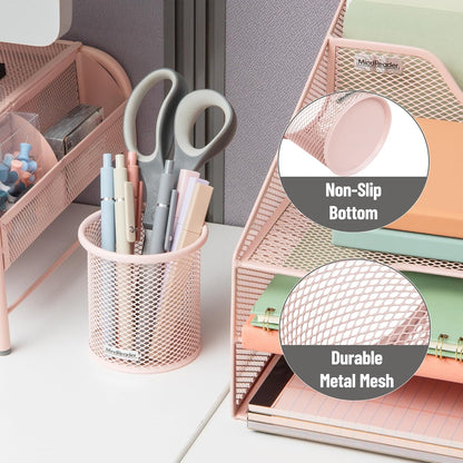 Mind Reader Pen and Accessories Holder, Desktop Organizer, Office, Metal Mesh, 3.5"L x 3.5"W x 3.75"H, Set of 3, Black