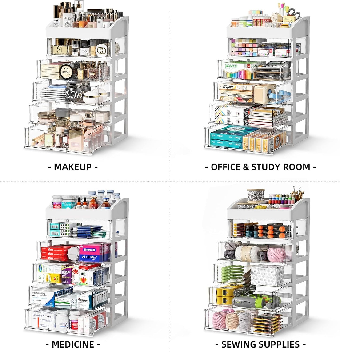 Desk Organizer with 4 Drawer Storage, Desktop Drawers Organizer for Office/School Supplies, Plastic Stationary Makeup Organizer, Desk Storage Box Organizer for Office, School, Bathroom