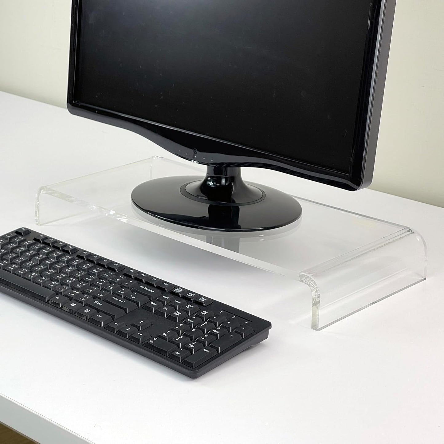 pbf PHOTO BOOTH FRAMES Clear Acrylic Monitor Stand Riser, Computer Screen Desktop Organizer, Ergonomic Display Shelf (Clear)