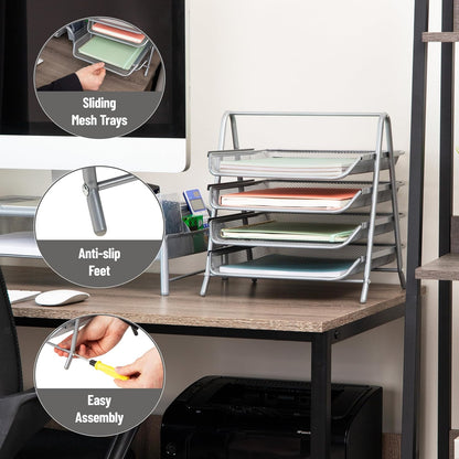 Mind Reader 4-Tier Paper Tray, Desktop Organizer, File Storage, Workspace, Office, Metal Mesh, 12"L x 13.75"W x 12.5"H, Black