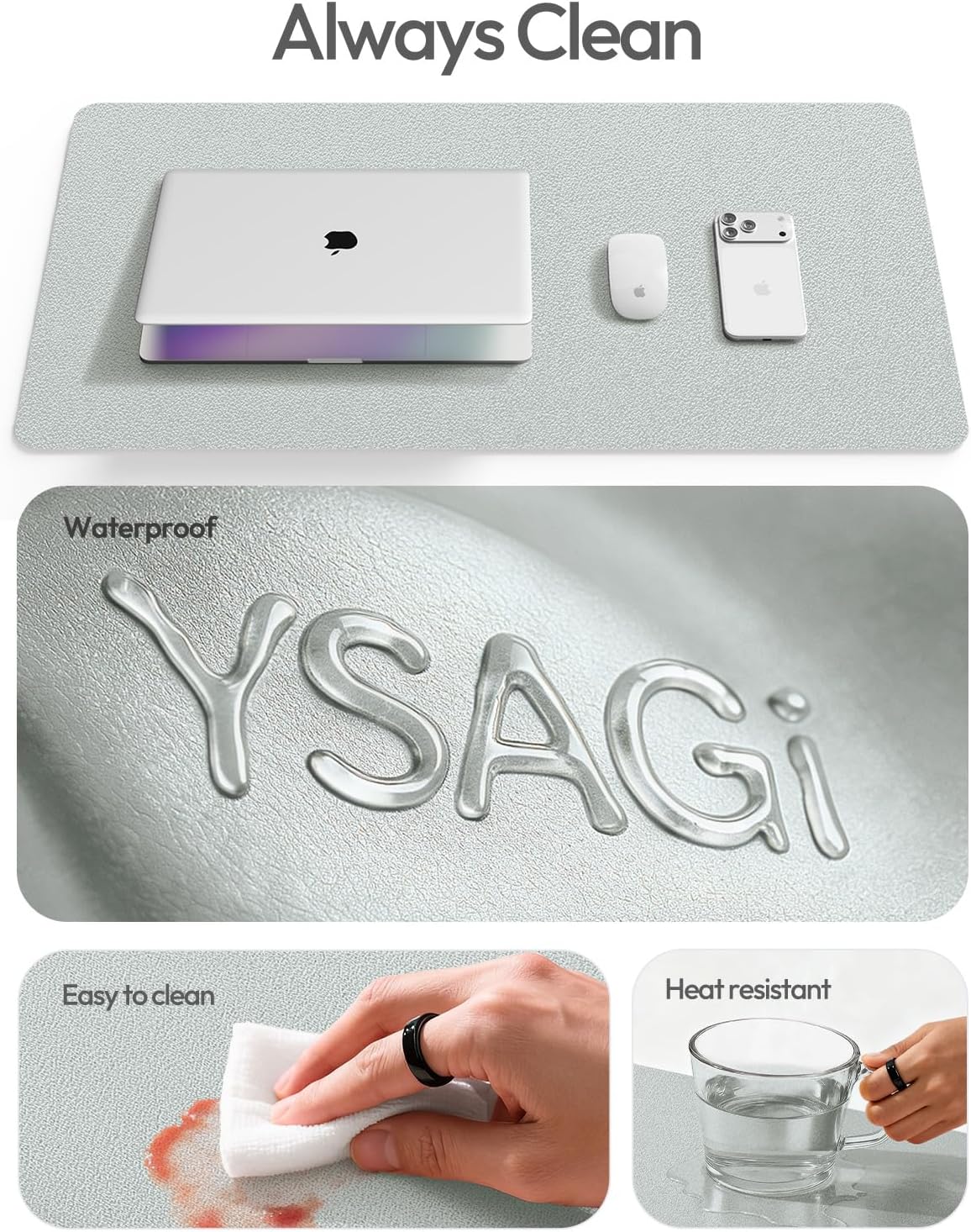 YSAGi Leather Desk Protector, Office Mat, Large Mouse Mat, Non-Slip PU Leather Blotter, Laptop Pad, Waterproof Writing Pad for Office and Home (Light Pink, 23.6" x 13.8") - Colors A