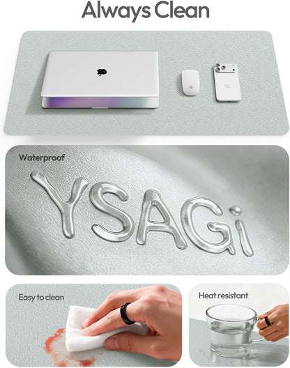 YSAGi Leather Desk Protector, Office Mat, Large Mouse Mat, Non-Slip PU Leather Blotter, Laptop Pad, Waterproof Writing Pad for Office and Home (Light Pink, 23.6" x 13.8") - Colors A