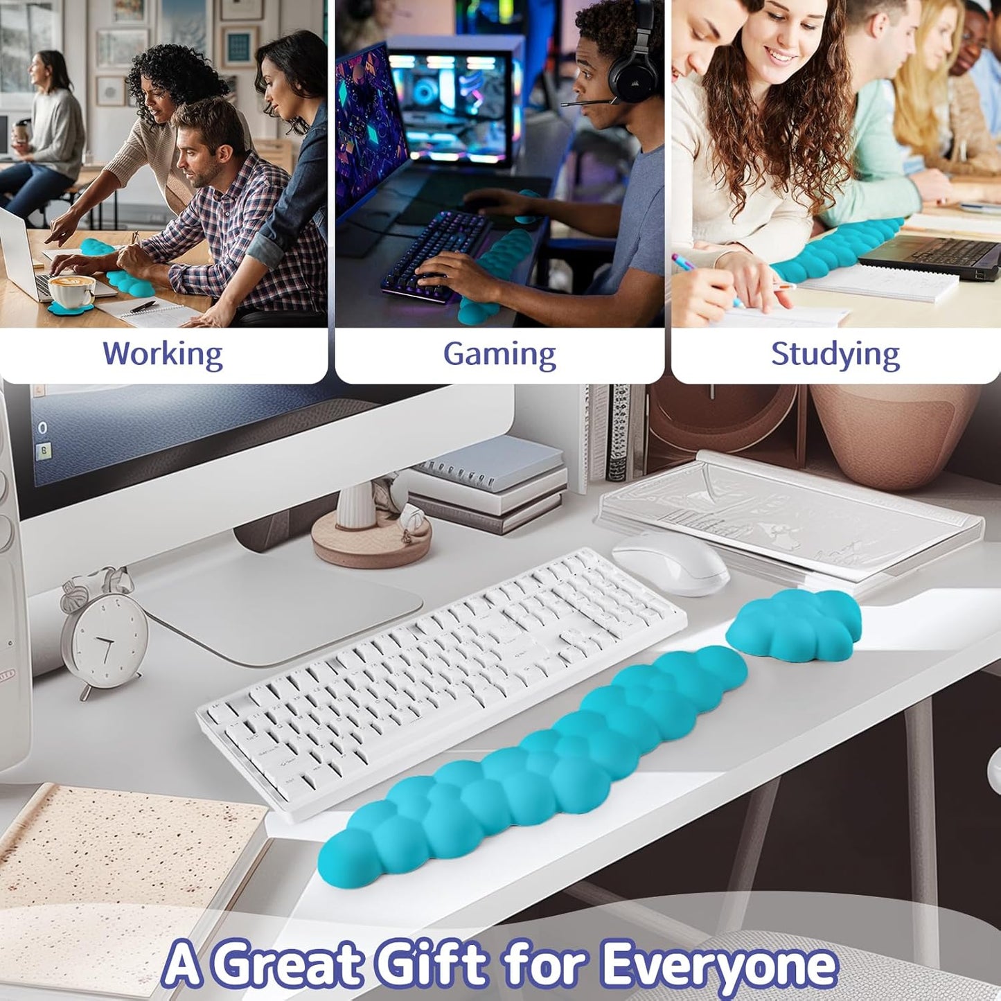 Sushret Cloud Wrist Rest for Keyboard and Mouse, Memory Foam PU Leather Keyboard Wrist Rest with Ergonomic Support, Non-Slip Base, Cute Arm Rest Pad & Palm Cushion, Office Desk Accessory, White