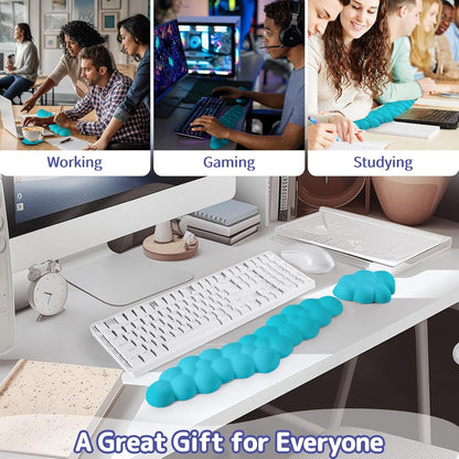 Sushret Cloud Wrist Rest for Keyboard and Mouse, Memory Foam PU Leather Keyboard Wrist Rest with Ergonomic Support, Non-Slip Base, Cute Arm Rest Pad & Palm Cushion, Office Desk Accessory, White
