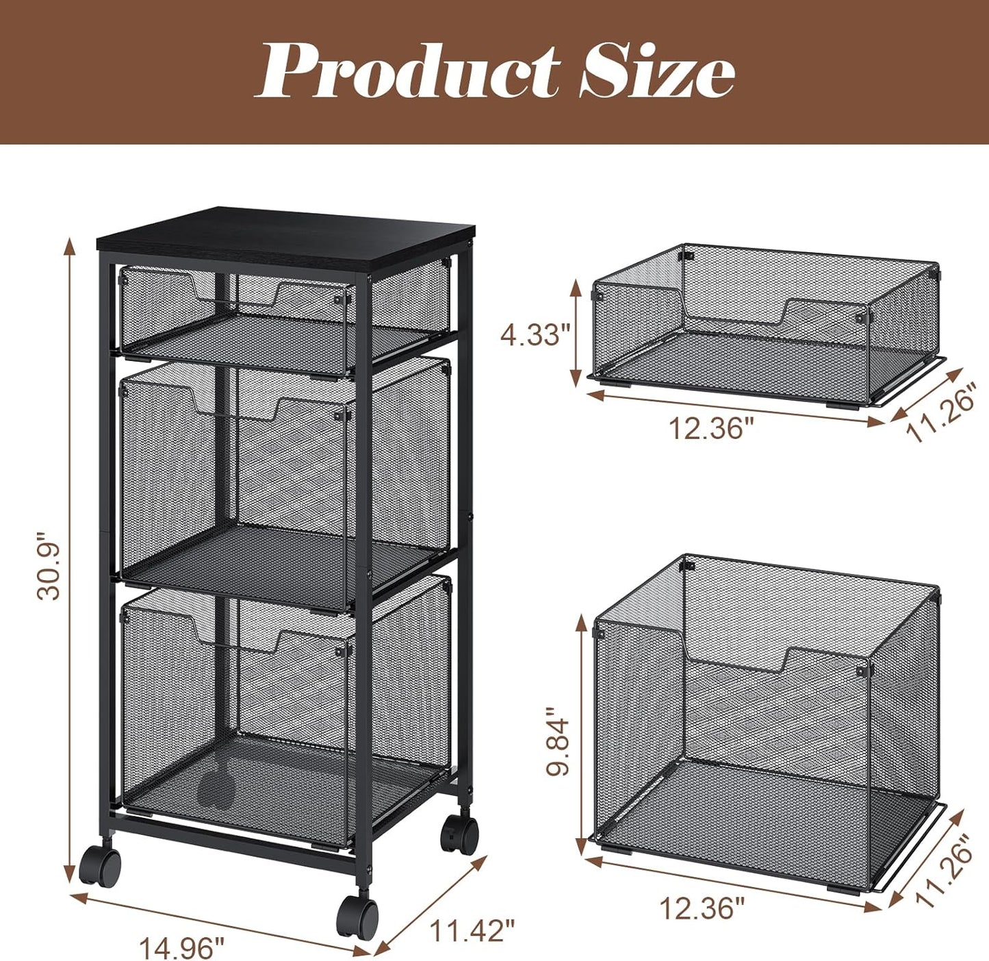Sbanmao Rolling File Cart with 2 Storage Drawers, Mobile File Cabinet with Wheels, Hanging File Folder Organizer, Under Desk Storage, Printer Stand Utility Cart Filing Cabinet for Home Office,Black