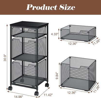 Sbanmao Rolling File Cart with 2 Storage Drawers, Mobile File Cabinet with Wheels, Hanging File Folder Organizer, Under Desk Storage, Printer Stand Utility Cart Filing Cabinet for Home Office,Black