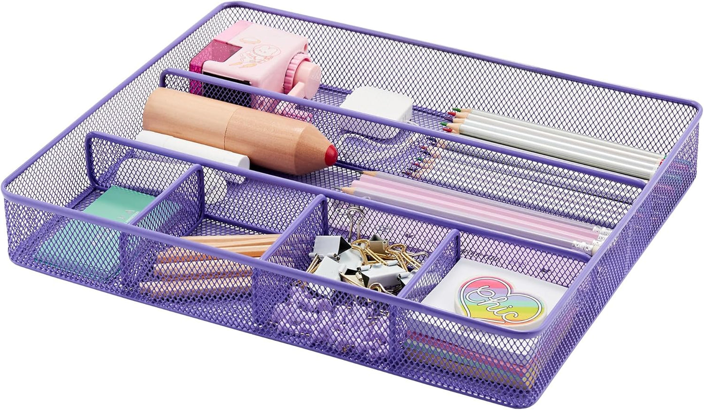 Annova Desk Drawer Organizer Tray for Office Organization - Metal Mesh - Storage Tray with Dividers for Pens, Desktop Accessories, Bathroom, Kitchen, Makeup and Office Supplies (Small, Gold)