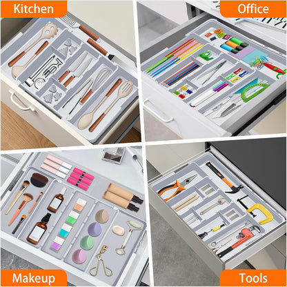 Spaclear Large Utensil Drawer Organizer Expandable Silverware Organizer for Kitchen Drawer Adjustable Cooking Utensil Holder Cutlery Flatware Tray Spatula Tools Gadgets Storage Dividers Plastic Black