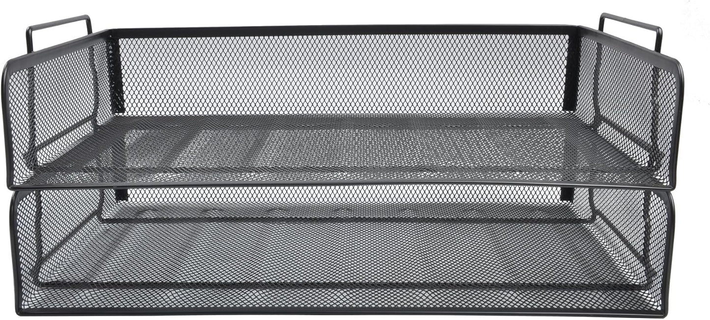 EASEPRES 2 Pack Stackable Desk Paper Tray, Metal Mesh Desktop Document Letter File Organizer for Office Home School, 13.5'' L x 9.75'' W x 5.5'' H, White