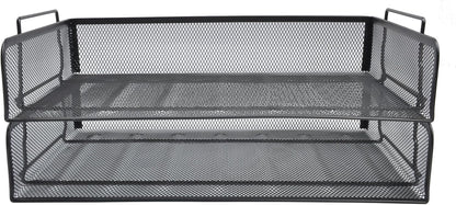 EASEPRES 2 Pack Stackable Desk Paper Tray, Metal Mesh Desktop Document Letter File Organizer for Office Home School, 13.5'' L x 9.75'' W x 5.5'' H, White