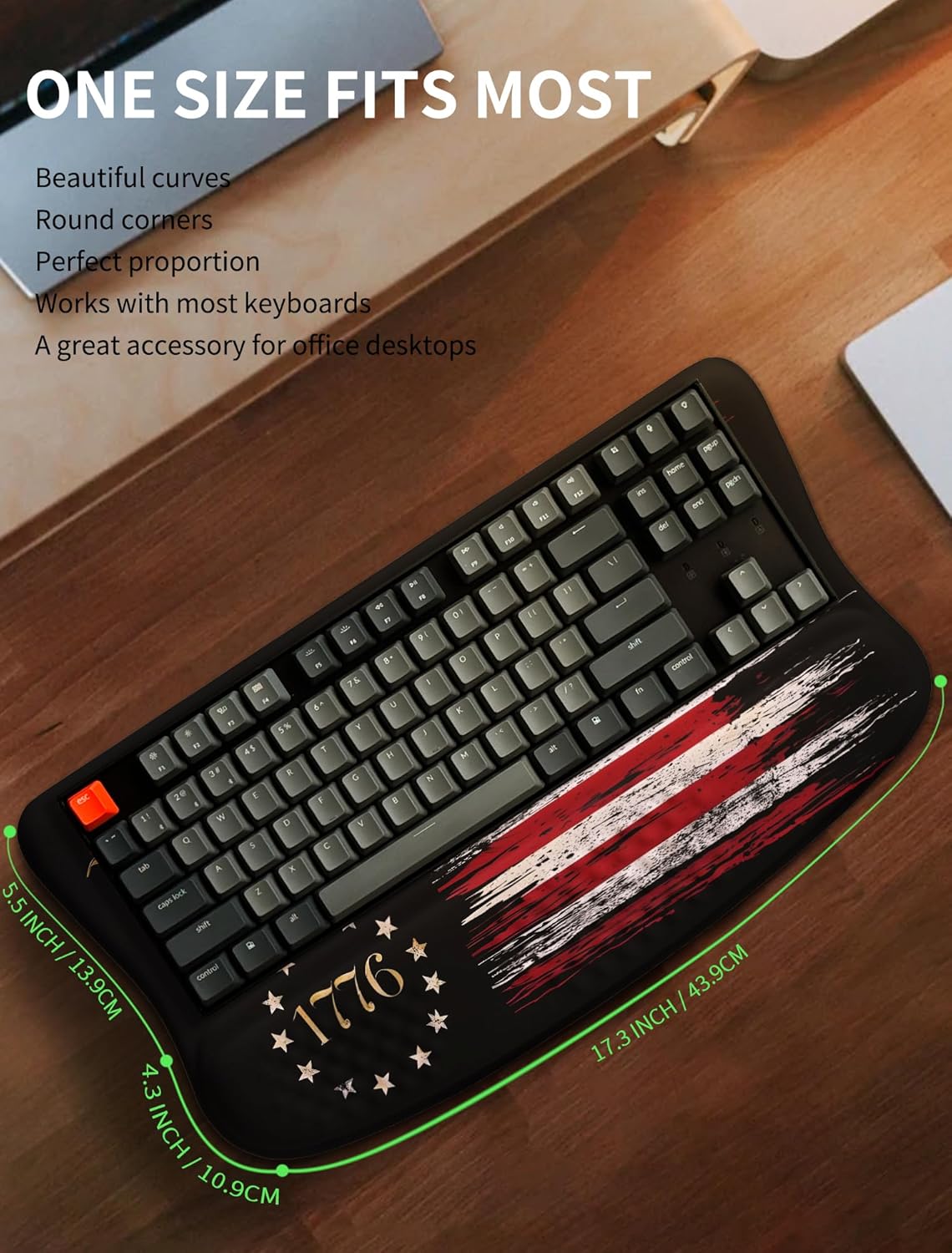 Ergonomic Wave Wrist Rest with Keyboard Stand, Cushioned Palm Rest, Comfortable Integrated Memory Foam for Natural Typing and Relieve Wrist Pain, Dark Night Black