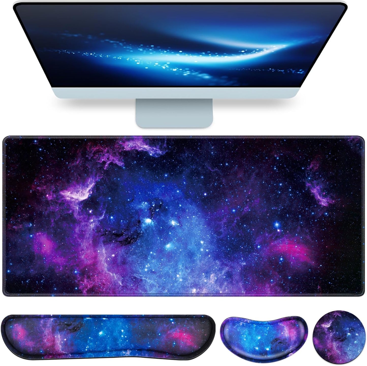 Desk Mat, Large Gaming Mouse Pad with Wrist Rest, 4in1 XXL Mousepad+Keyboard Wrist Rest+Mouse Pad Wrist Support+Cup Coaster Set Ergonomic Floral Computer Desk Arm Wrist for Decor Home Office Women