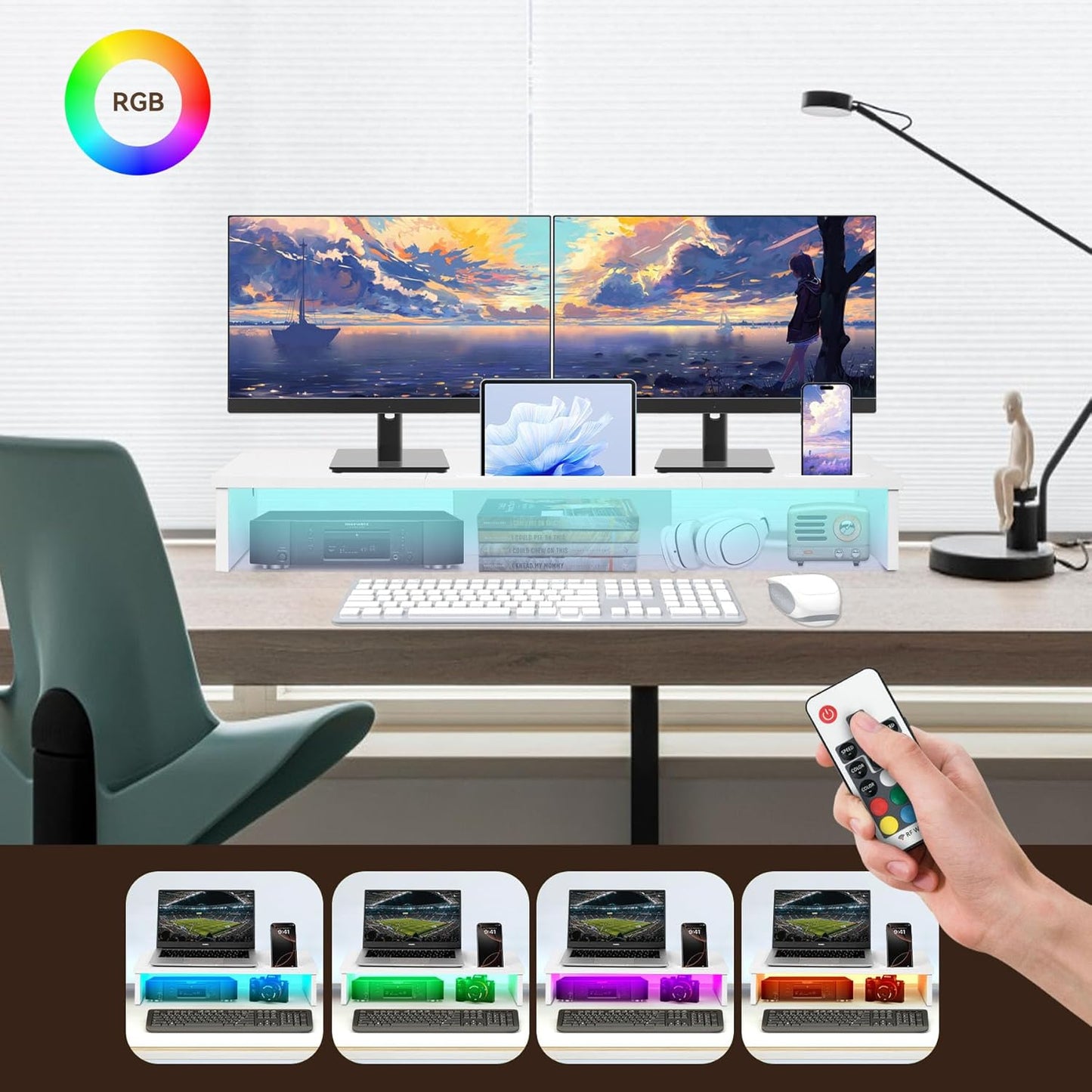 Qupui Computer Monitor Stand Riser with Drawer and Pen Holders, Desk Organizer Shelf and Accessories, Office Desk Accessories, Office Organization, Black