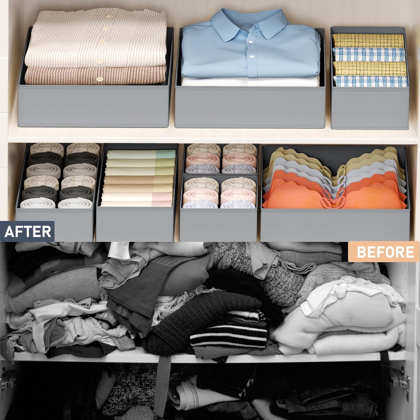 DIMJ Drawer Organizer Clothes - 20 Pack Closet Drawer Organizer Bins for Baby Clothes Storage, Fabric Dresser Organizer for Nursery Bedroom, Foldable Small Drawer Dividers for Underwear Socks