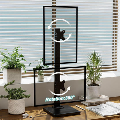 Suptek Single LCD Computer Monitor Free-Standing Desk Stand Mount Riser for 13 Inch to 43 Inch Screen with Swivel, Height Adjustable, Rotation, 50, 75, 100mm VESA Base Stand, Black