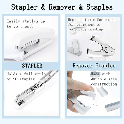 Gold Desk Accessories, Office Desk Organizers and Accessories 360°Pen Holder Acrylic Stapler Set, Phone Holder, Ballpoint Pen, Scissor, Binder Clips, Ruler, Transparent Glue, Sticky Note and Staples.