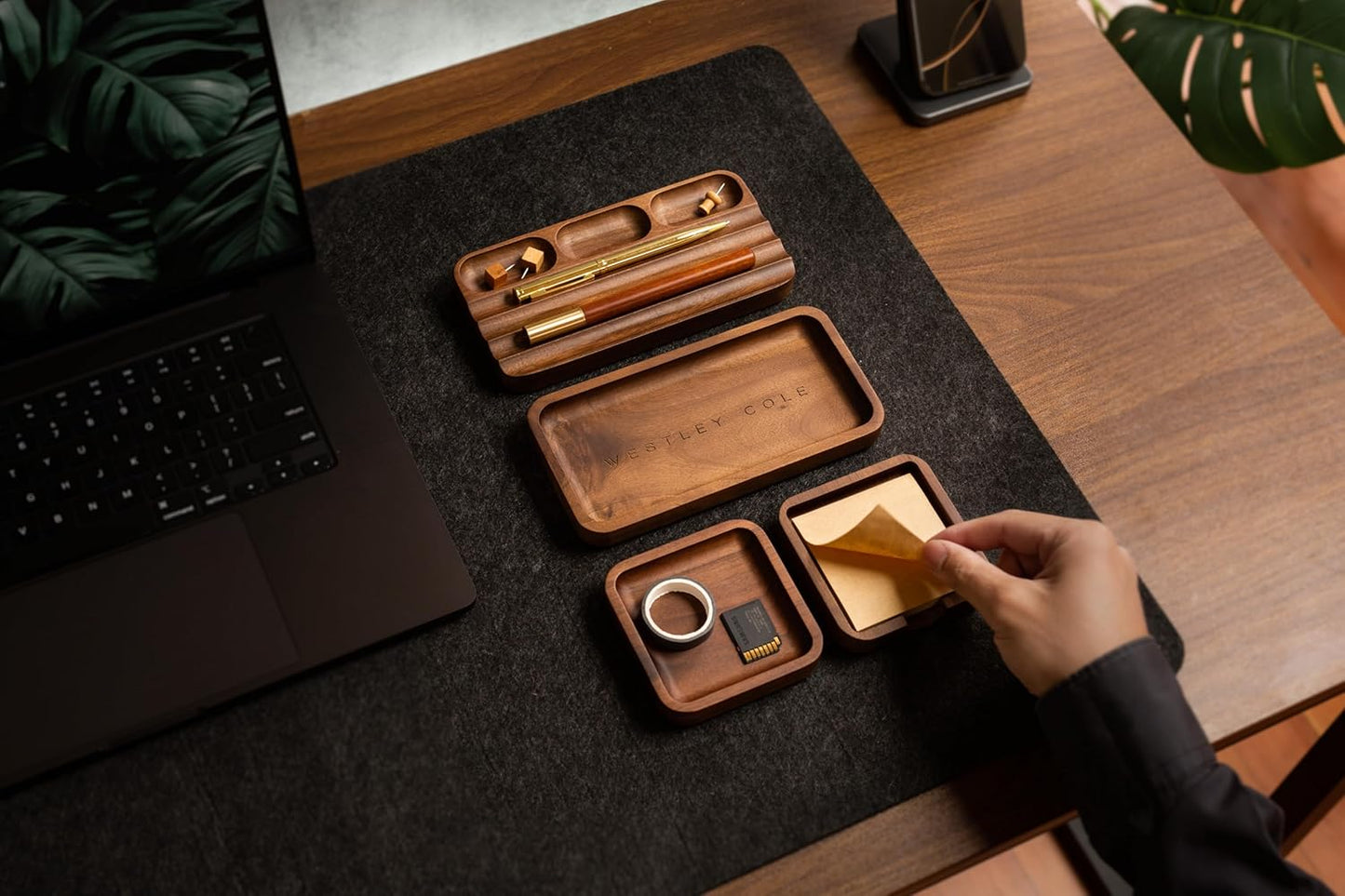 MUUJEE Wooden Desk Tray Organizer - 7.5 x 3.75 for Work Teacher Dad Wood Tray Work Minimalist Rustic