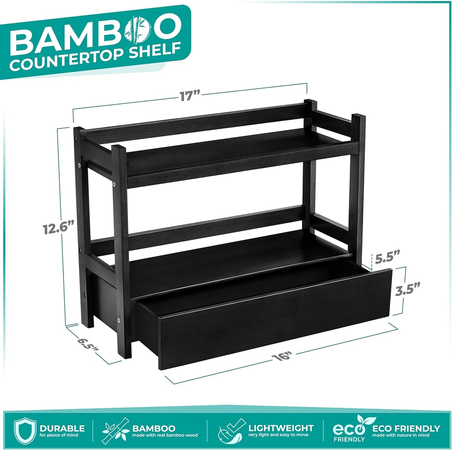 Sorbus Bamboo Bathroom Counter Organizer – 2-Tier Shelf with Hidden Drawer for Vanity, Matcha Station, Bathroom Sink Organizer Countertop, Kitchen & Office Storage (13″ L x 6.5″ W x 12.6″ H)