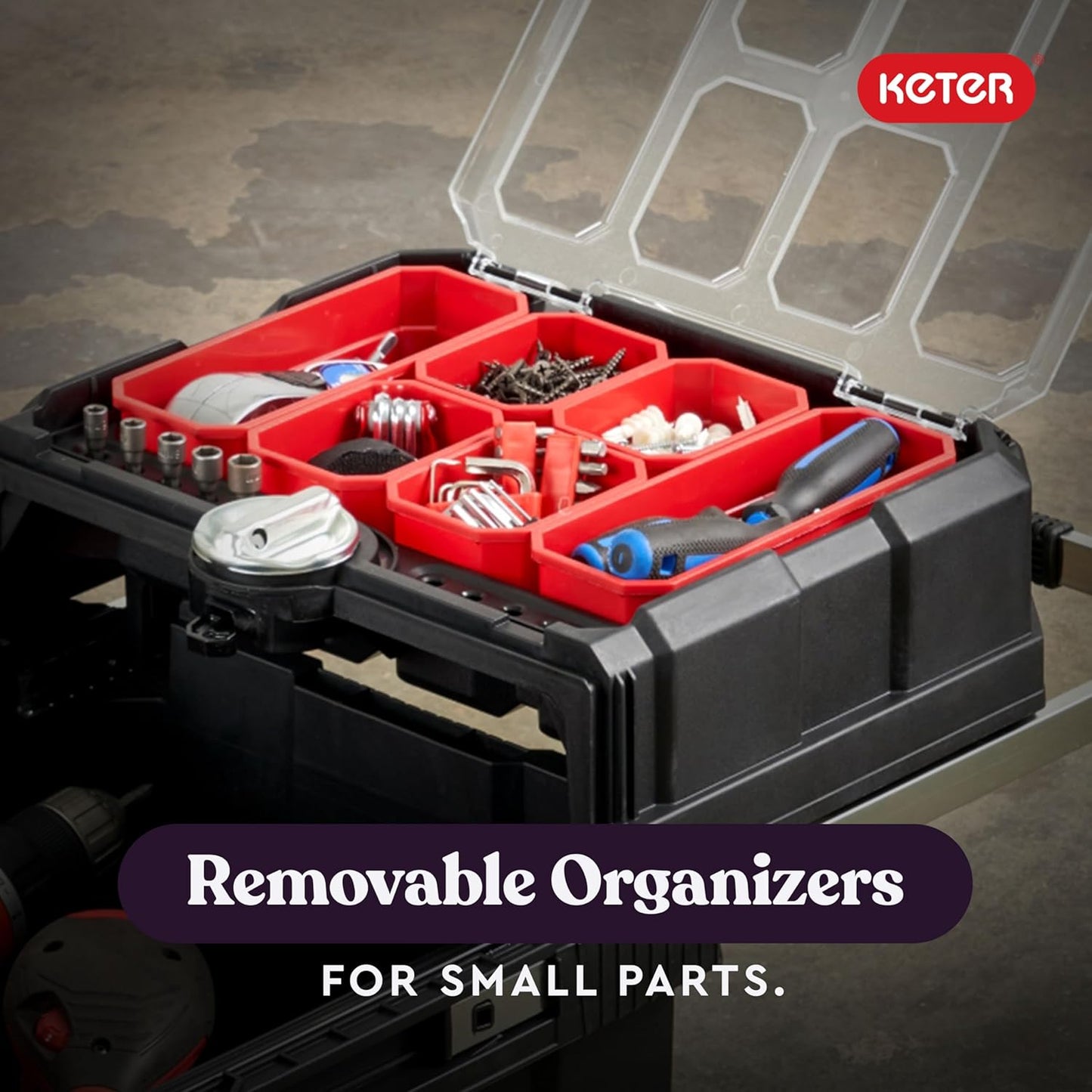 Keter Stack-n-Roll Two Drawer Tool Box for Small Parts and Power Tool Accessories, Fits Keter Modular Tool Storage System