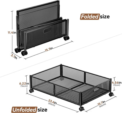 PHINOX Under Bed Storage Containers with Wheels, Under Bed Shoe Storage Organizer Drawer, Tool-free Assembly Metal Storage Containers for Bedroom Clothes Shoes Blankets -2PCK