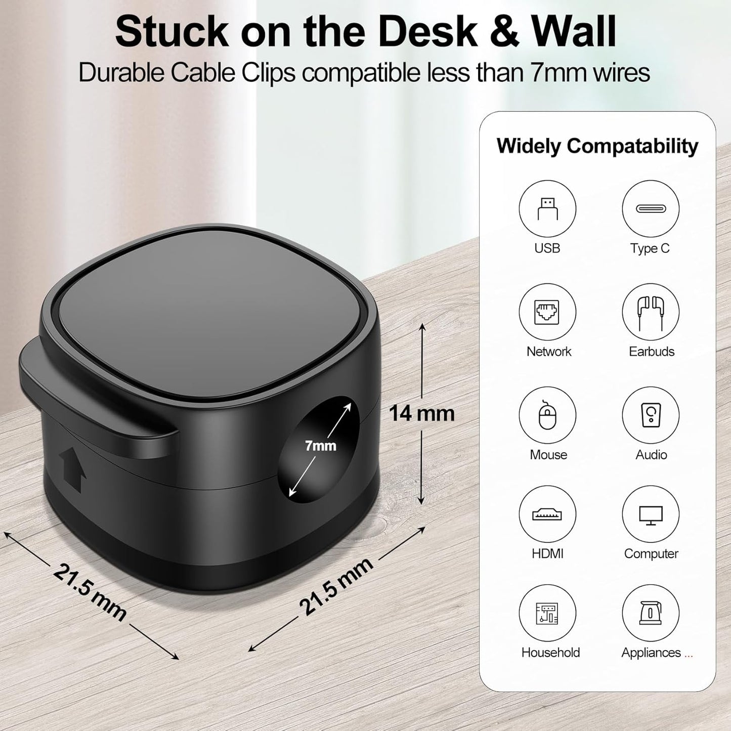 6 Pack,Magnetic Cable Clips & Silicon Cable Ties,[Cable Smooth Adjustable Under Desk Organizer],Cable Management,Cord Holder-Desk Stand Cable Organizer Holding,Adhesive for Home Cable Keeper